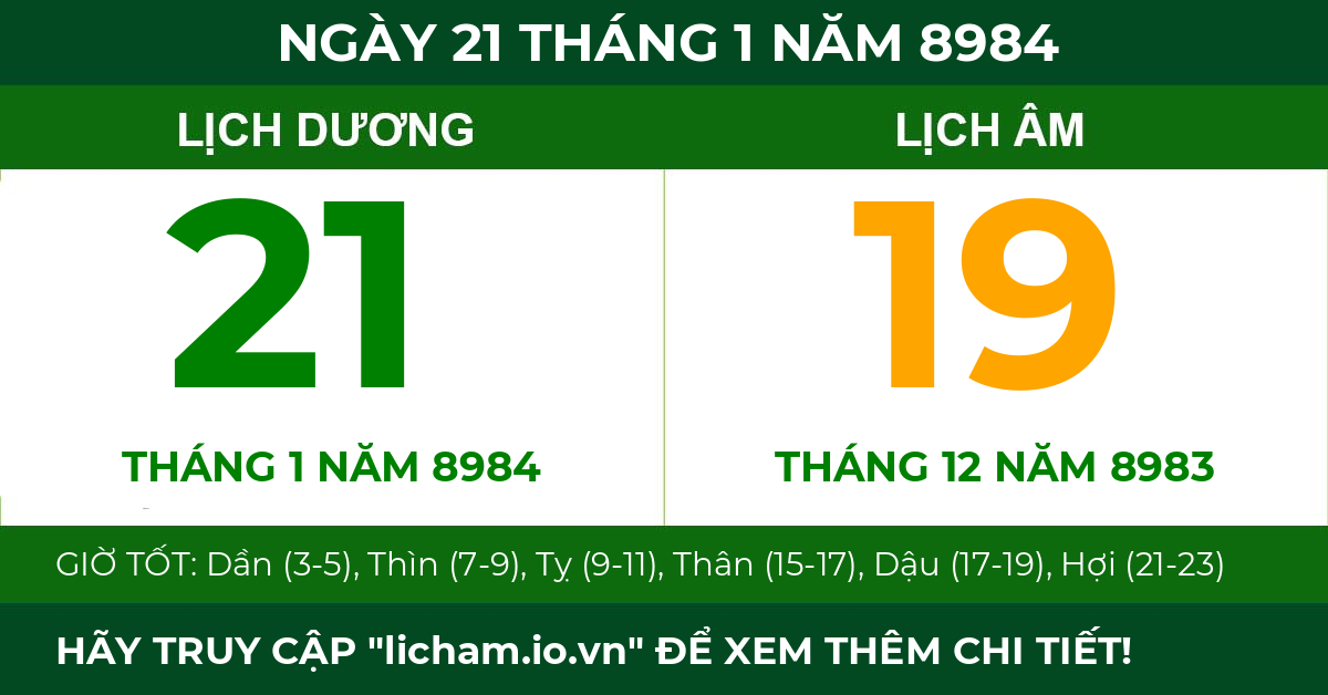 lịch âm ngày 21 tháng 1 năm 8984