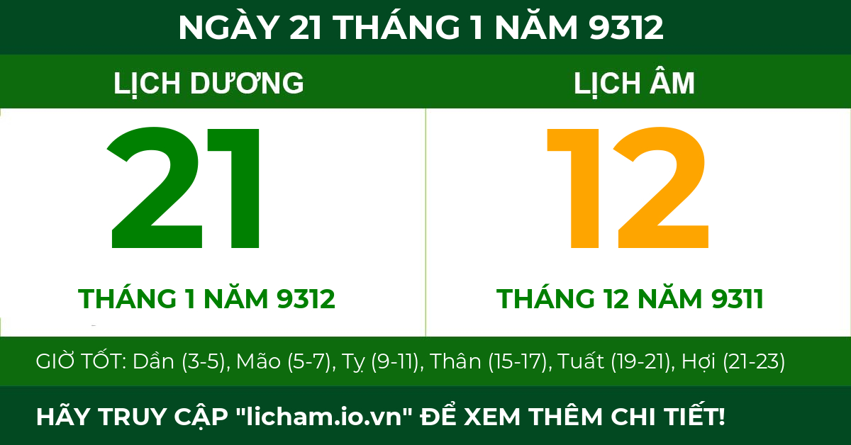 lịch âm ngày 21 tháng 1 năm 9312
