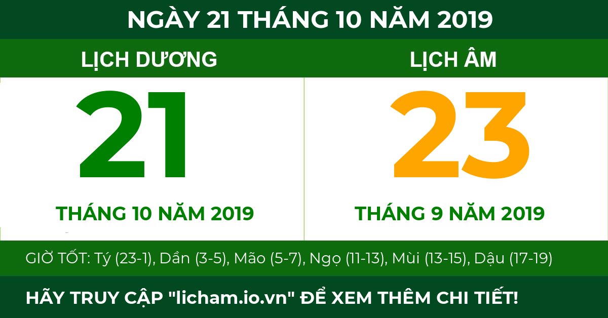 lịch âm ngày 21 tháng 10 năm 2019