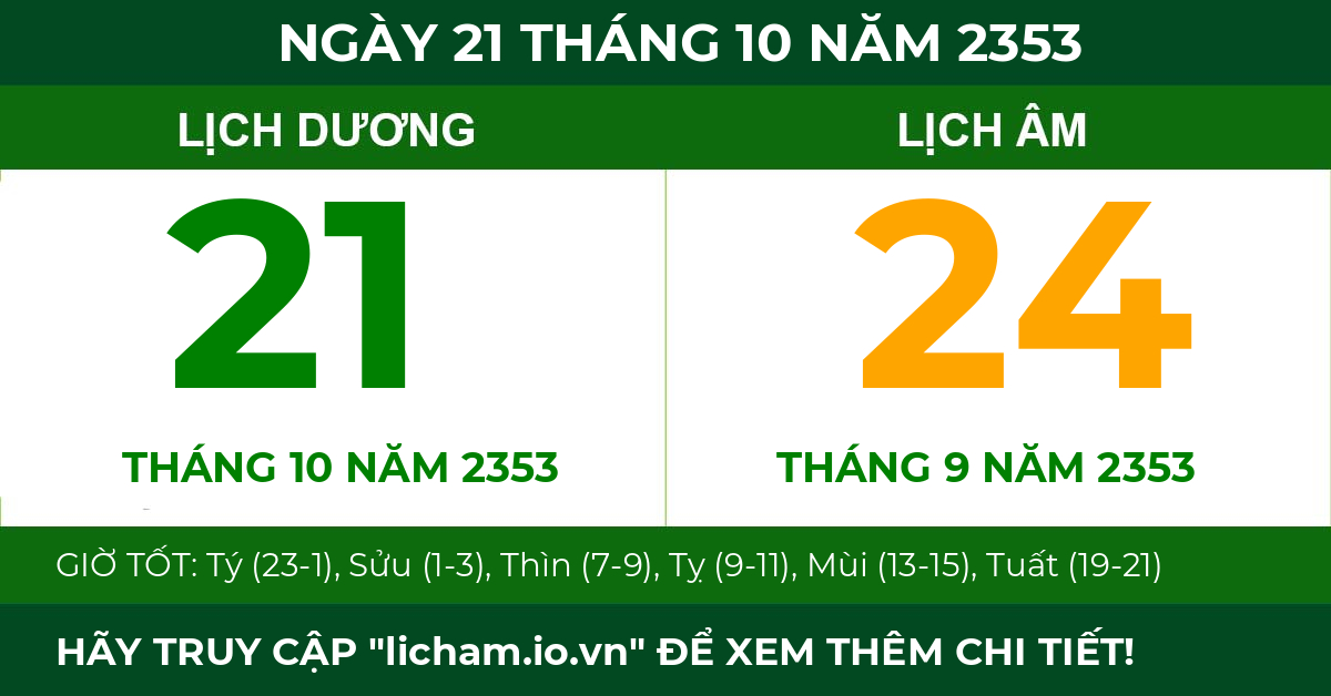 lịch âm ngày 21 tháng 10 năm 2353