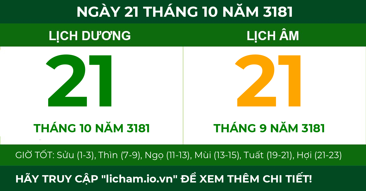 lịch âm ngày 21 tháng 10 năm 3181