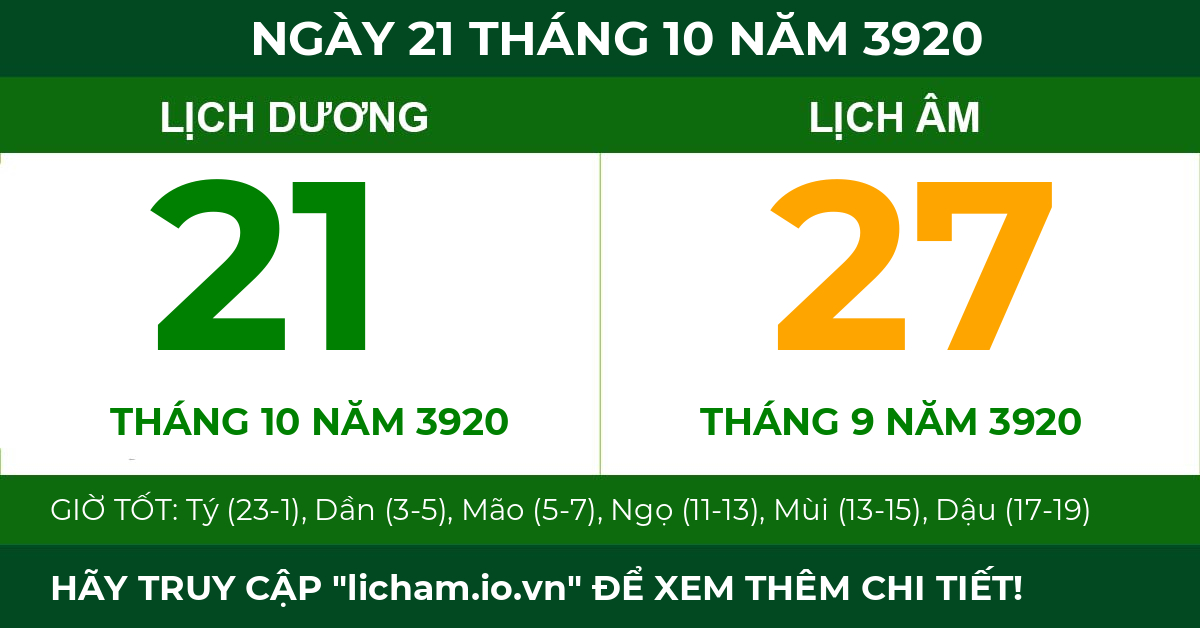 lịch âm ngày 21 tháng 10 năm 3920