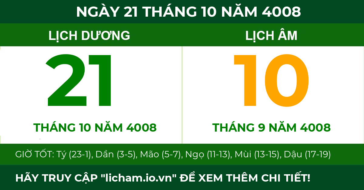 lịch âm ngày 21 tháng 10 năm 4008