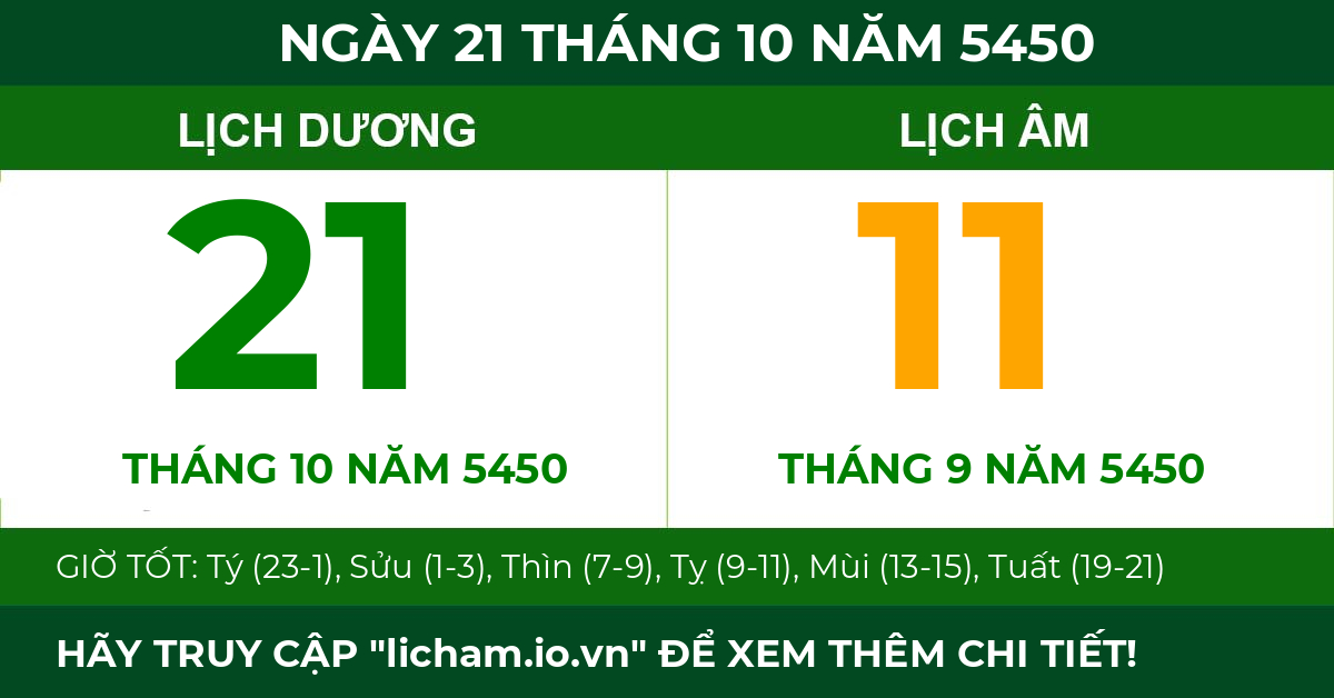 lịch âm ngày 21 tháng 10 năm 5450