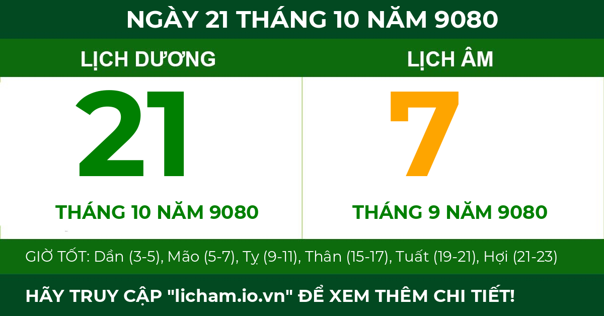 lịch âm ngày 21 tháng 10 năm 9080