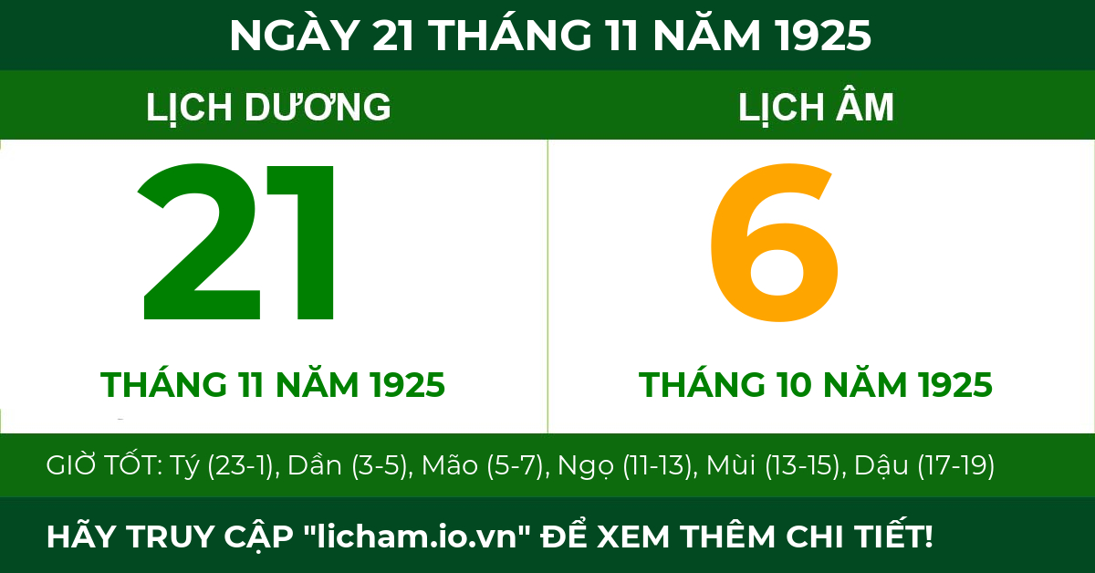 lịch âm ngày 21 tháng 11 năm 1925