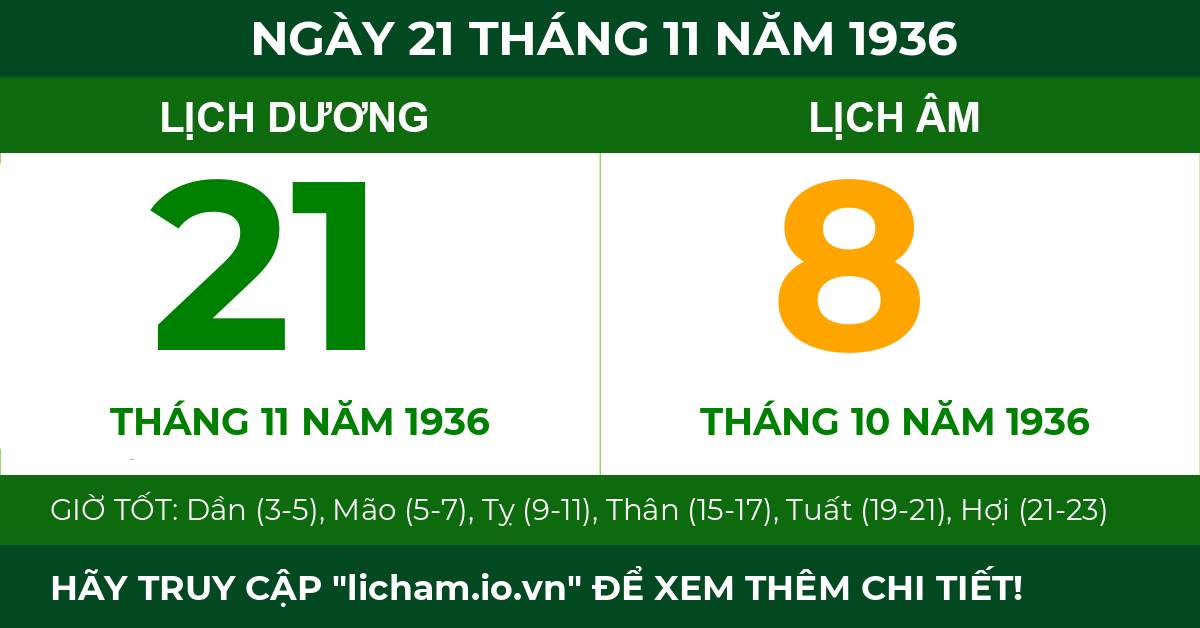 lịch âm ngày 21 tháng 11 năm 1936