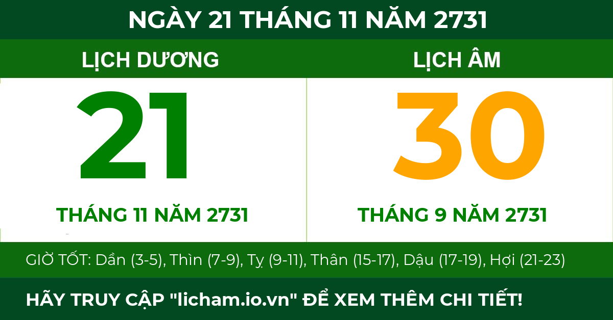 lịch âm ngày 21 tháng 11 năm 2731
