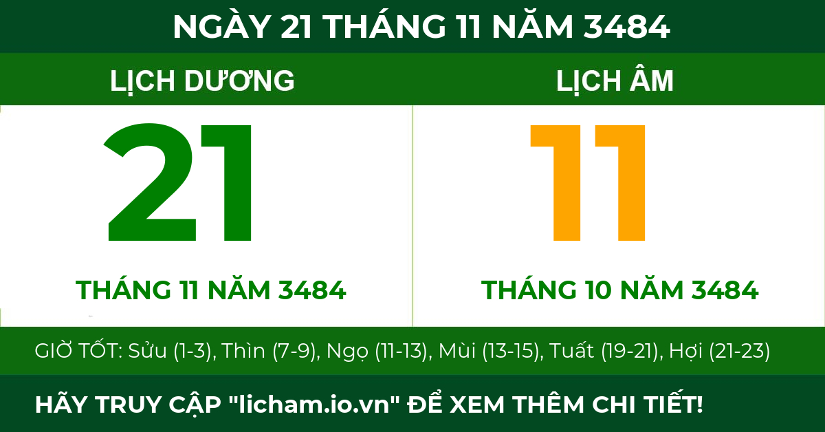 lịch âm ngày 21 tháng 11 năm 3484