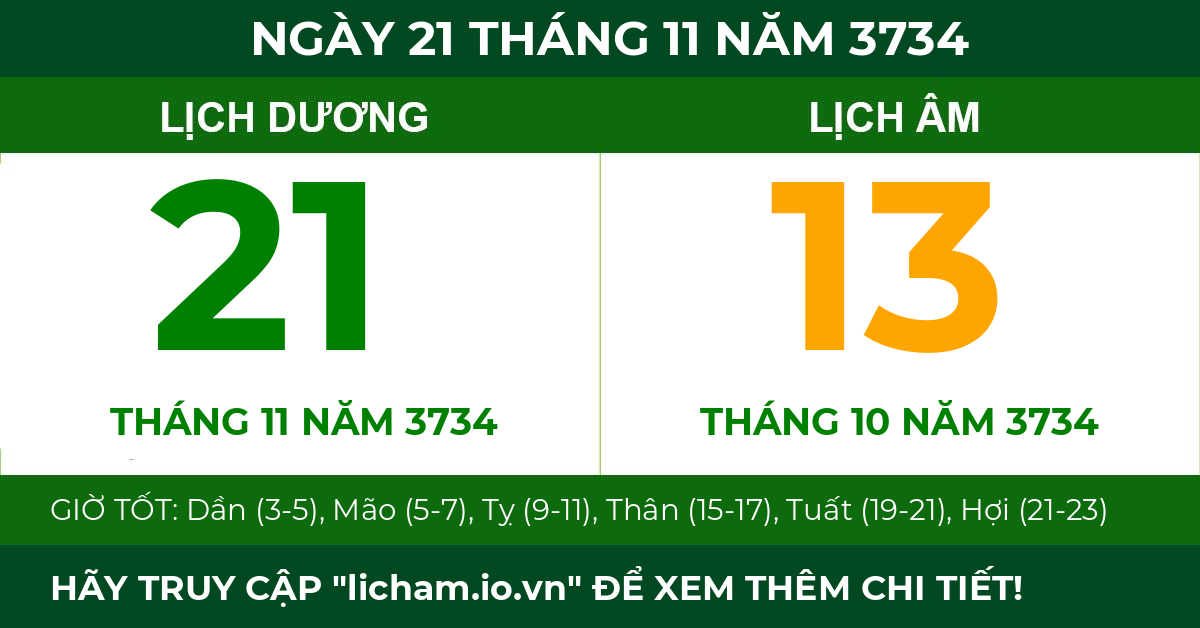 lịch âm ngày 21 tháng 11 năm 3734