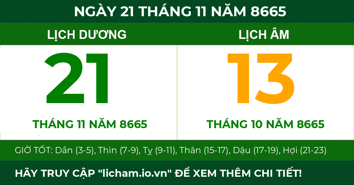 lịch âm ngày 21 tháng 11 năm 8665