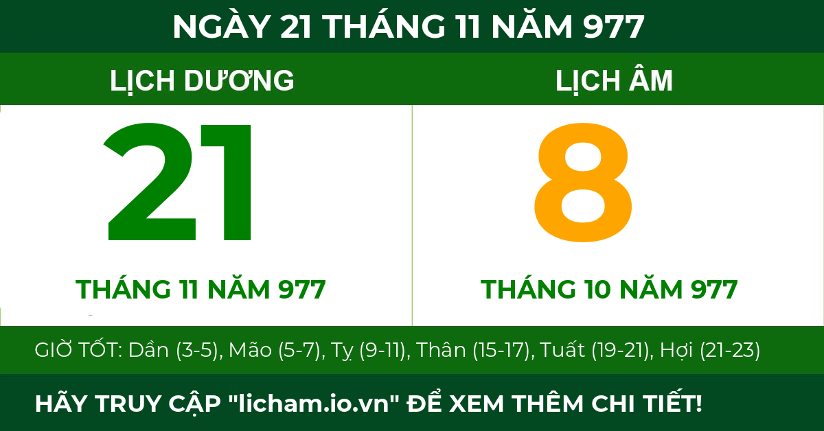 lịch âm ngày 21 tháng 11 năm 977