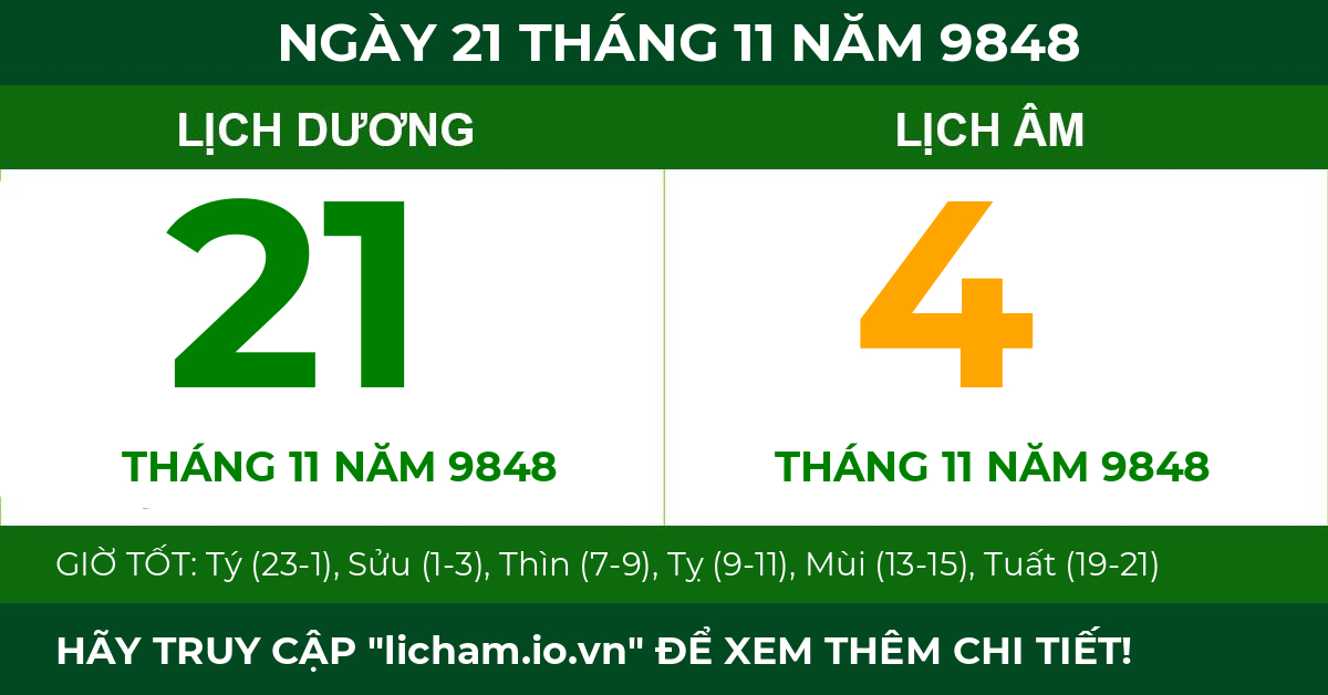 lịch âm ngày 21 tháng 11 năm 9848