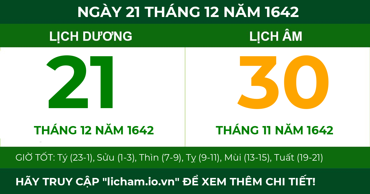 lịch âm ngày 21 tháng 12 năm 1642