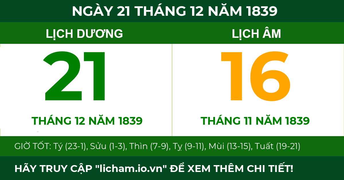 lịch âm ngày 21 tháng 12 năm 1839