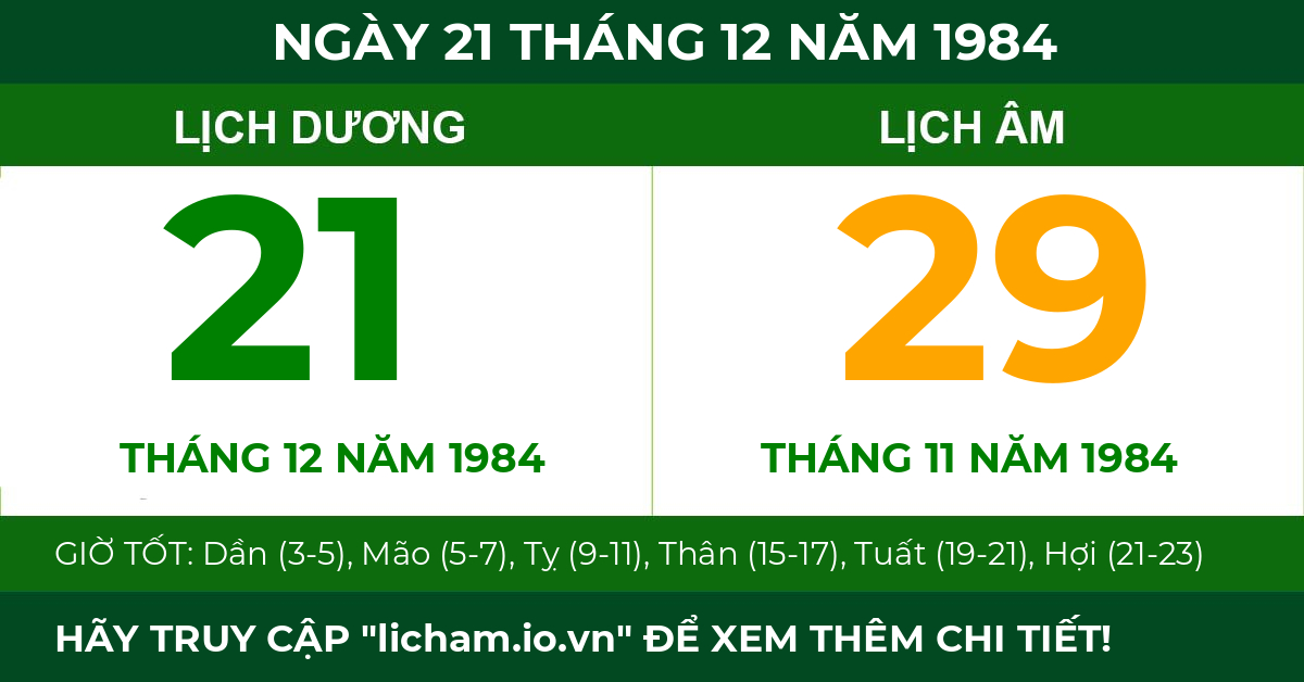 lịch âm ngày 21 tháng 12 năm 1984