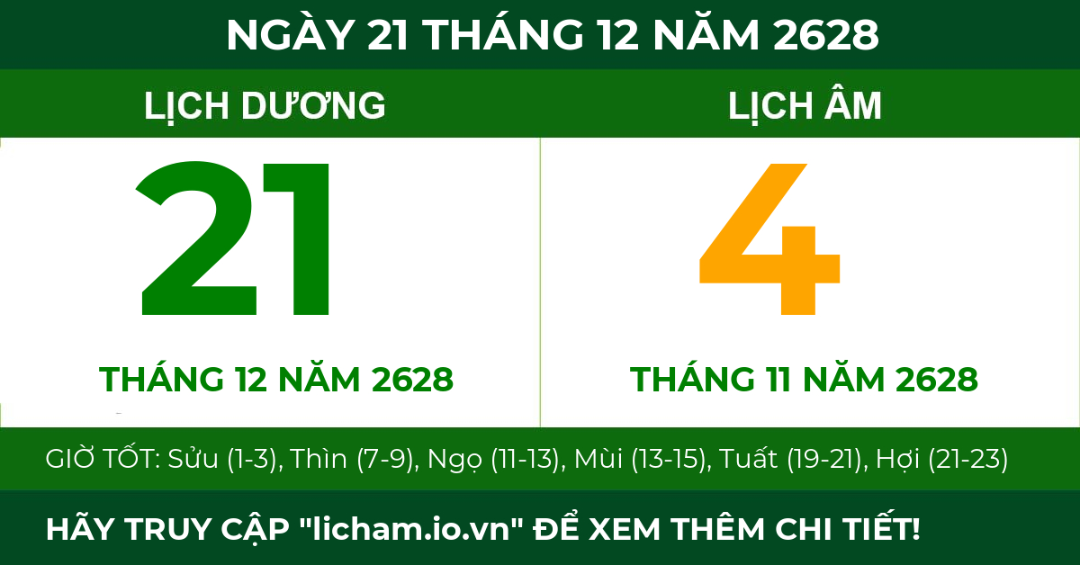 lịch âm ngày 21 tháng 12 năm 2628