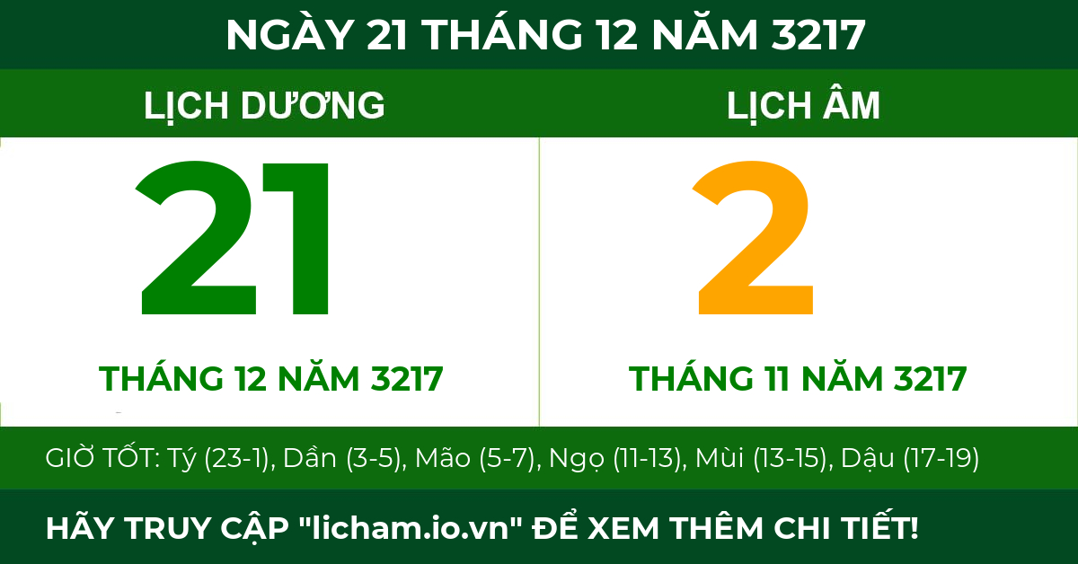 lịch âm ngày 21 tháng 12 năm 3217