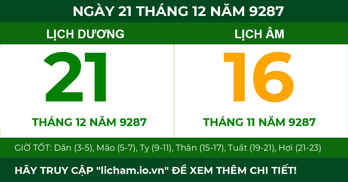lịch âm ngày 21 tháng 12 năm 9287