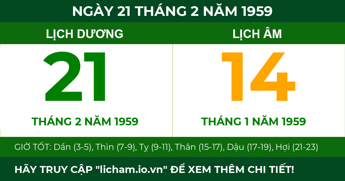 lịch âm ngày 21 tháng 2 năm 1959
