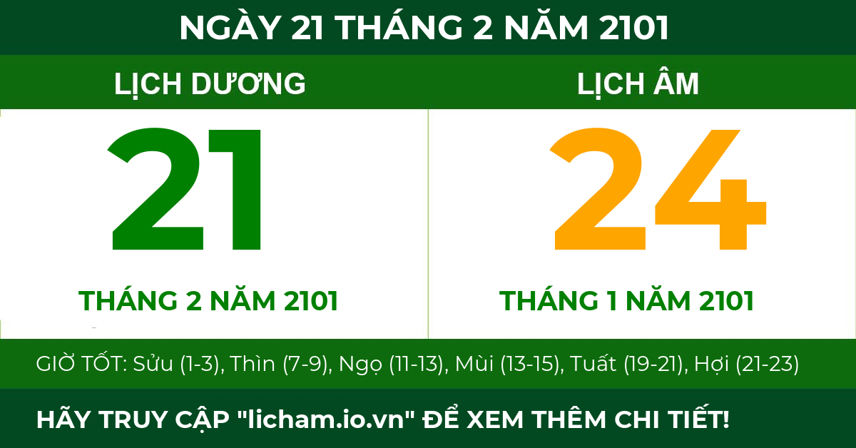 lịch âm ngày 21 tháng 2 năm 2101
