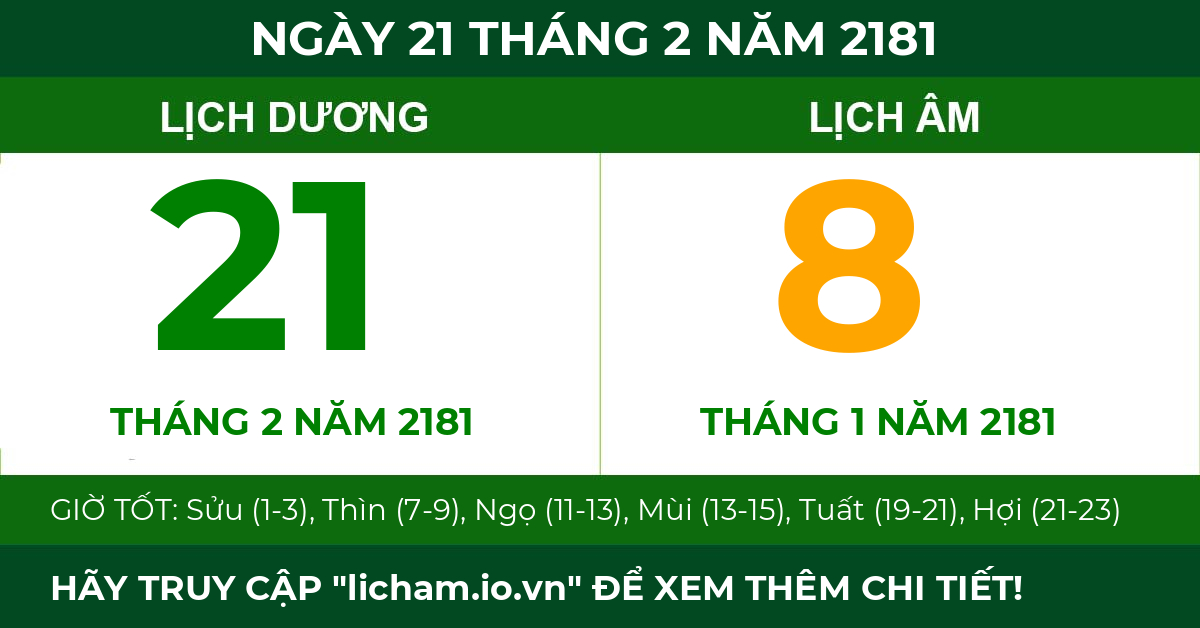 lịch âm ngày 21 tháng 2 năm 2181