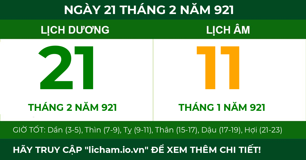 lịch âm ngày 21 tháng 2 năm 921