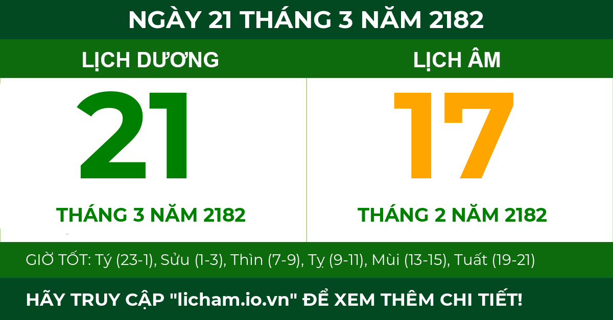 lịch âm ngày 21 tháng 3 năm 2182