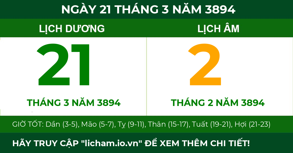 lịch âm ngày 21 tháng 3 năm 3894