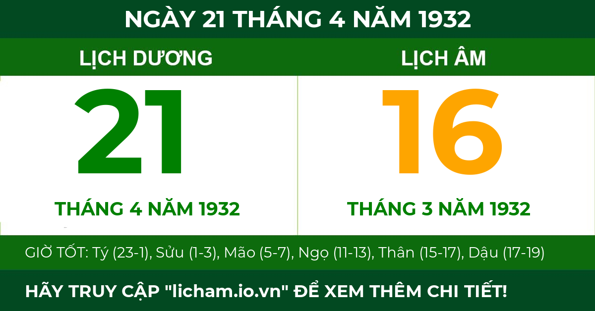 lịch âm ngày 21 tháng 4 năm 1932