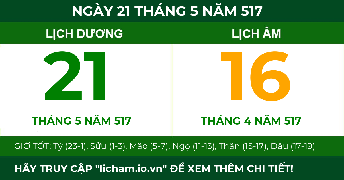 lịch âm ngày 21 tháng 5 năm 517