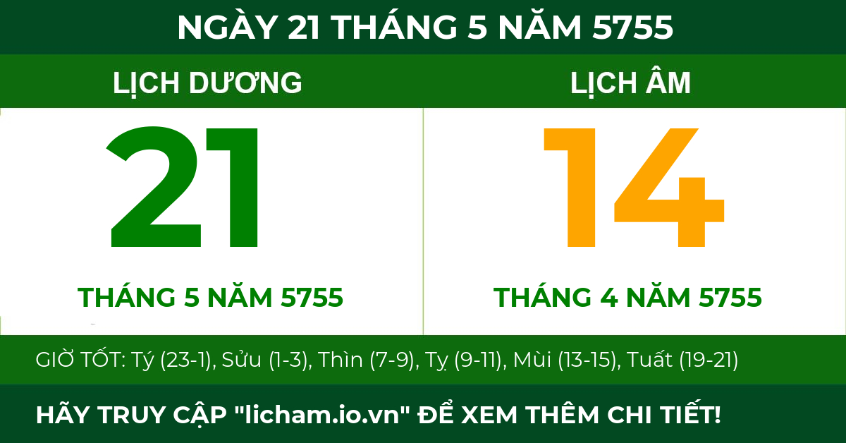 lịch âm ngày 21 tháng 5 năm 5755