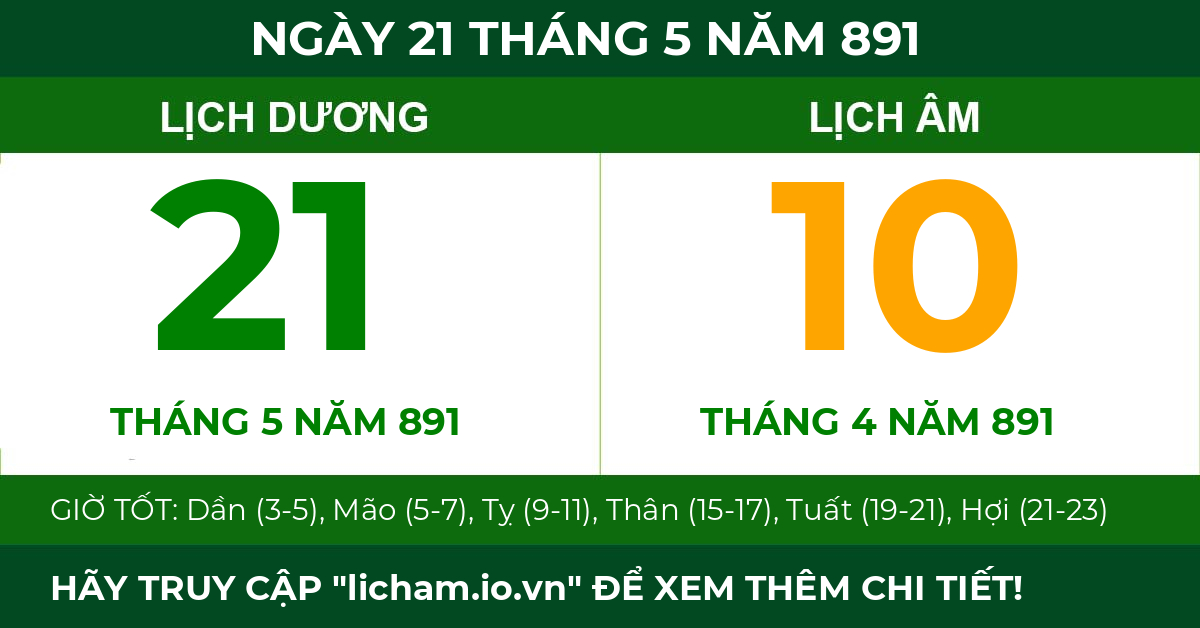 lịch âm ngày 21 tháng 5 năm 891