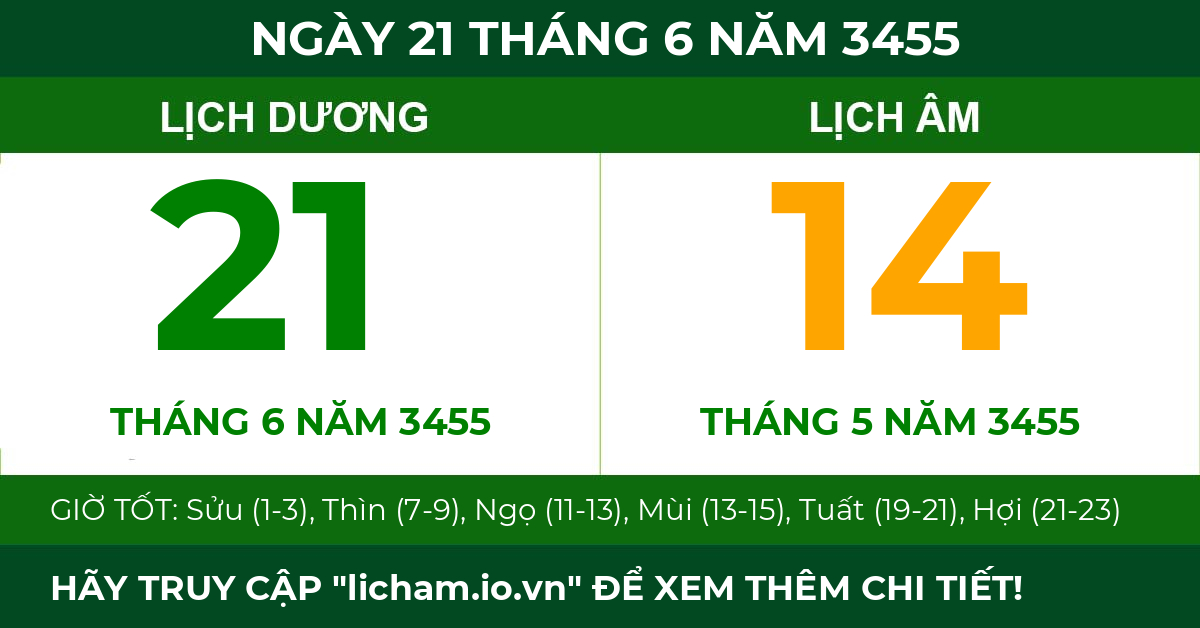 lịch âm ngày 21 tháng 6 năm 3455