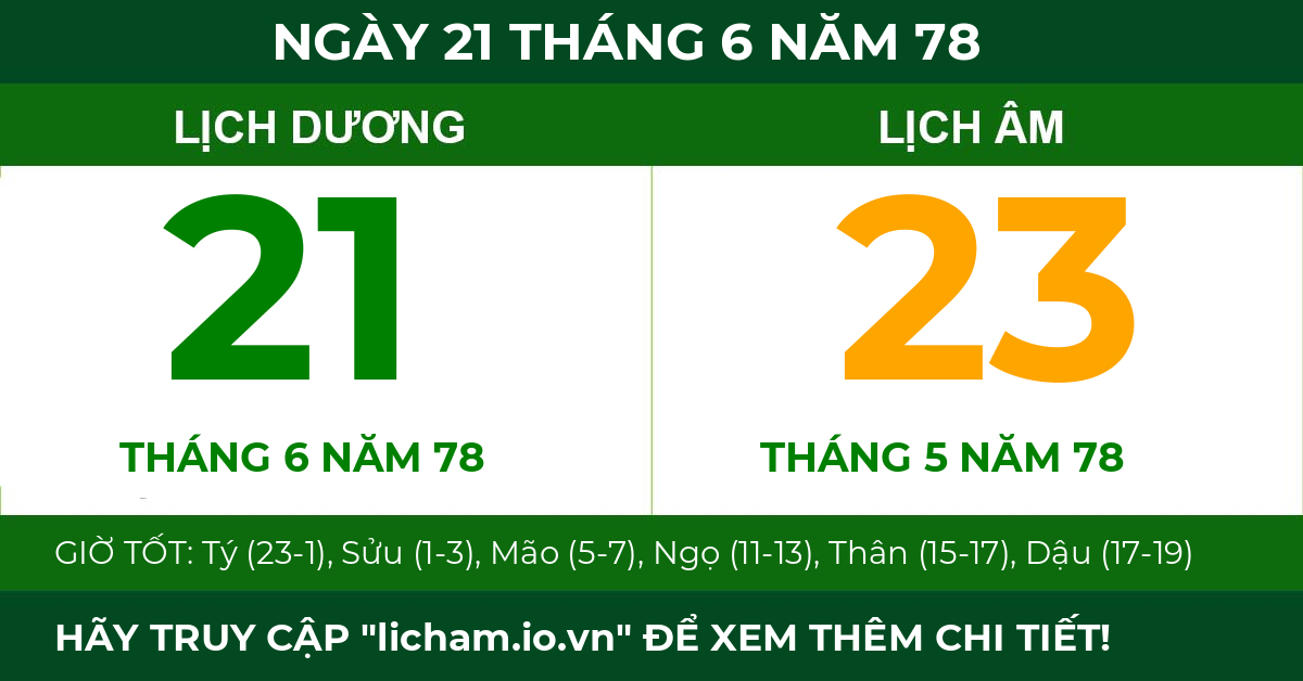 lịch âm ngày 21 tháng 6 năm 78