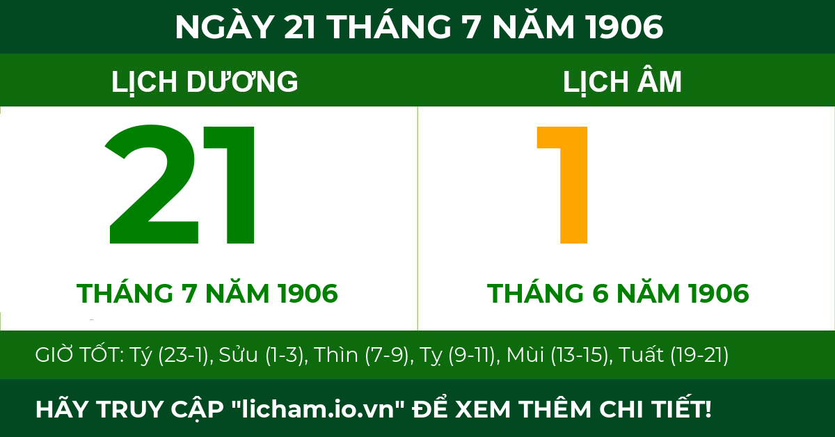 lịch âm ngày 21 tháng 7 năm 1906