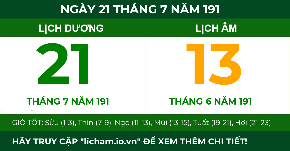 lịch âm ngày 21 tháng 7 năm 191