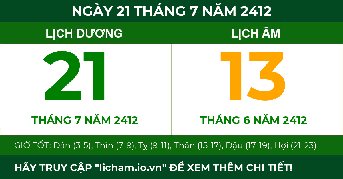 lịch âm ngày 21 tháng 7 năm 2412