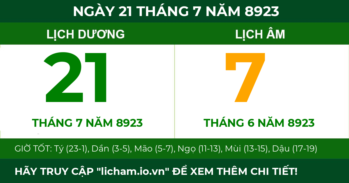 lịch âm ngày 21 tháng 7 năm 8923