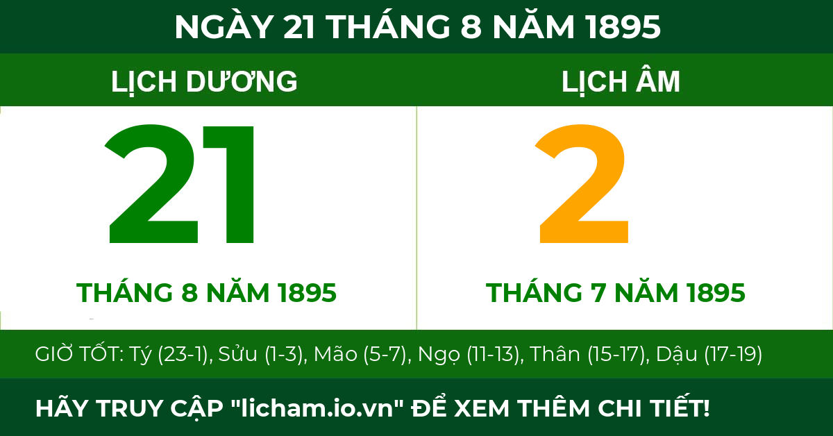 lịch âm ngày 21 tháng 8 năm 1895