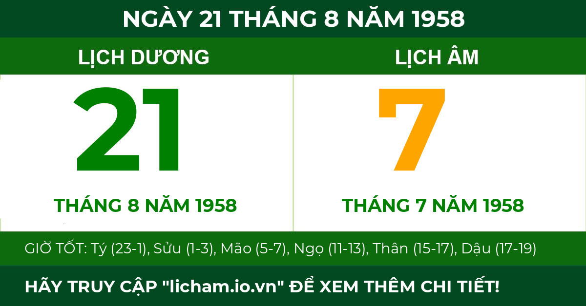 lịch âm ngày 21 tháng 8 năm 1958