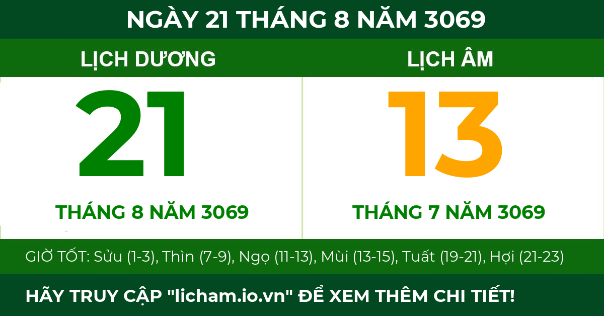 lịch âm ngày 21 tháng 8 năm 3069