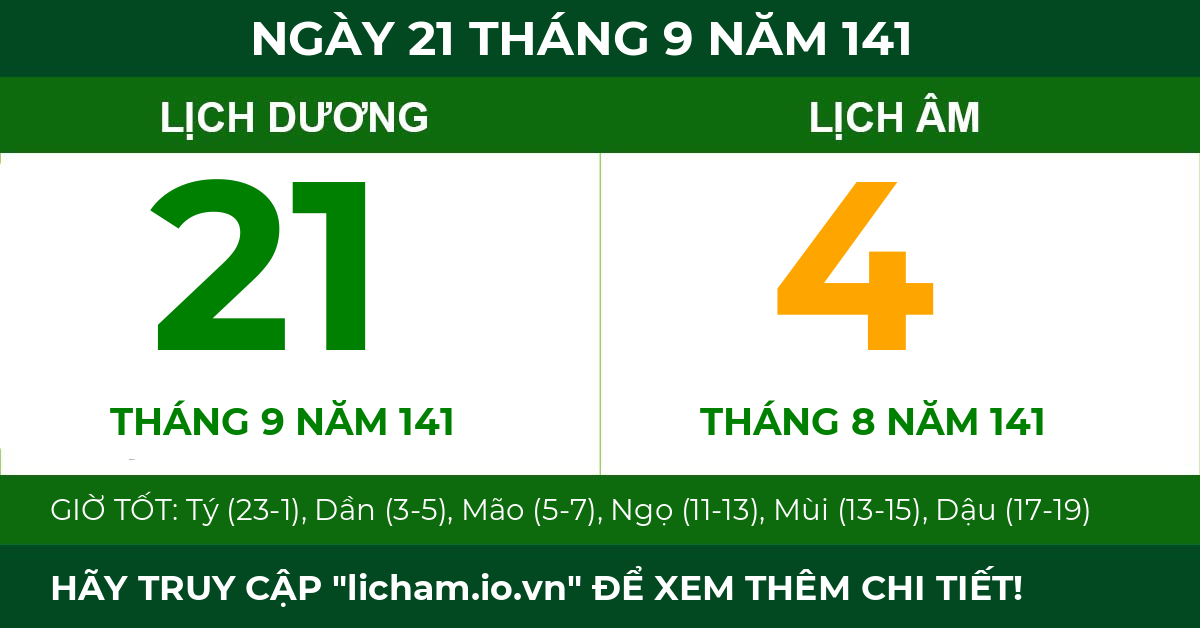 lịch âm ngày 21 tháng 9 năm 141