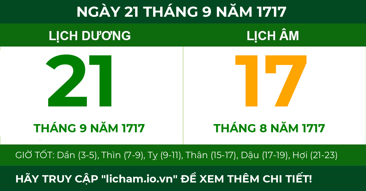 lịch âm ngày 21 tháng 9 năm 1717