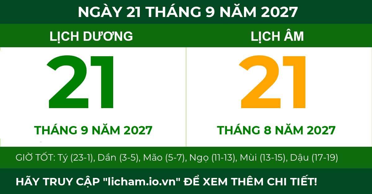 lịch âm ngày 21 tháng 9 năm 2027