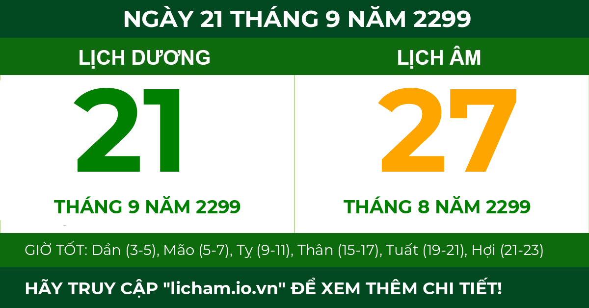 lịch âm ngày 21 tháng 9 năm 2299