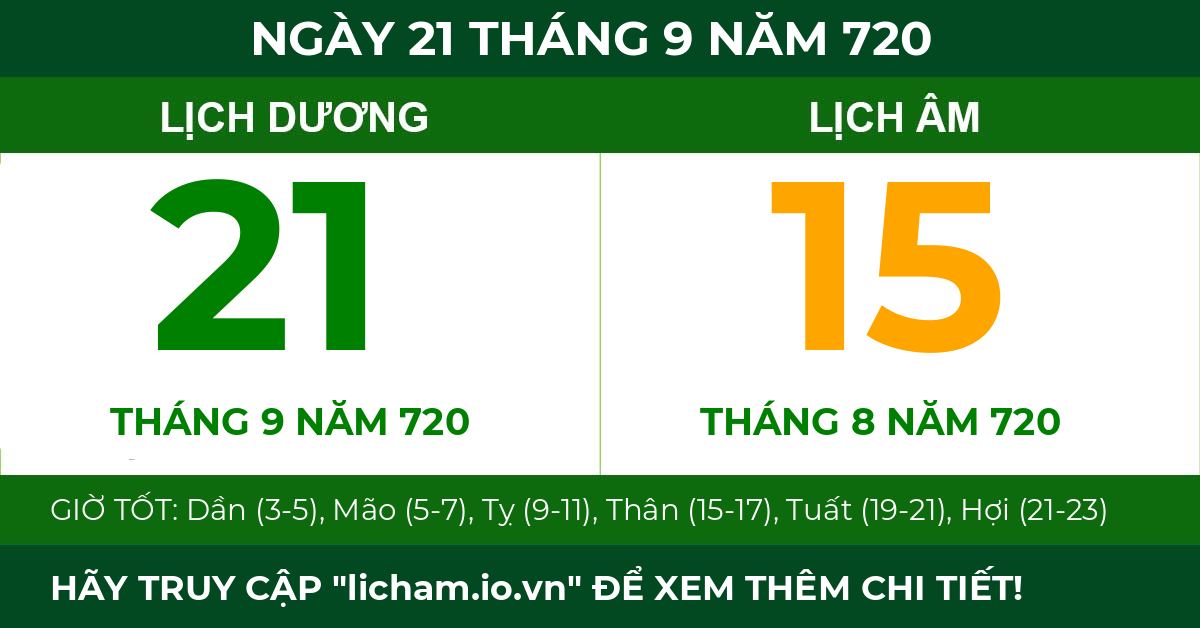 lịch âm ngày 21 tháng 9 năm 720