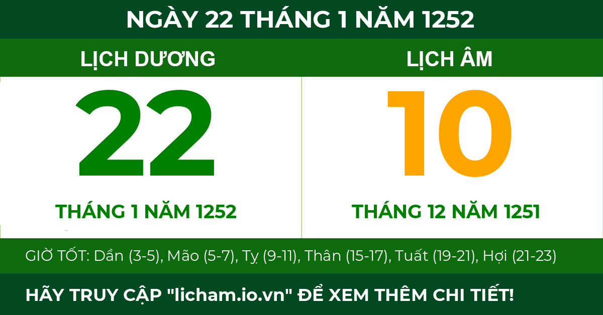 lịch âm ngày 22 tháng 1 năm 1252