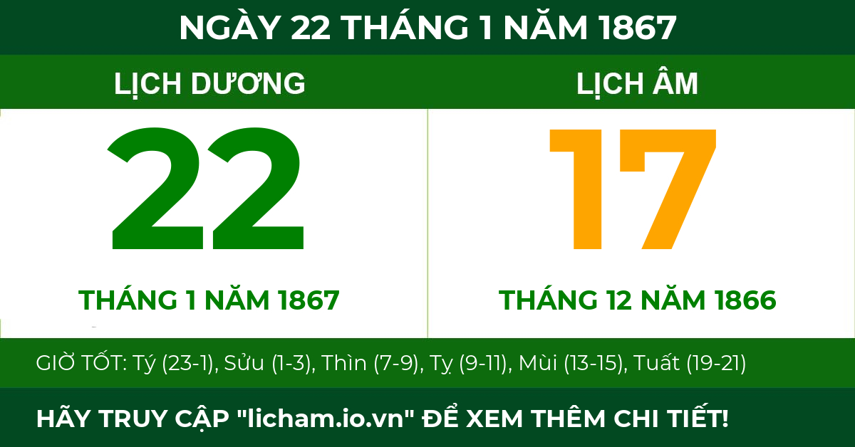 lịch âm ngày 22 tháng 1 năm 1867