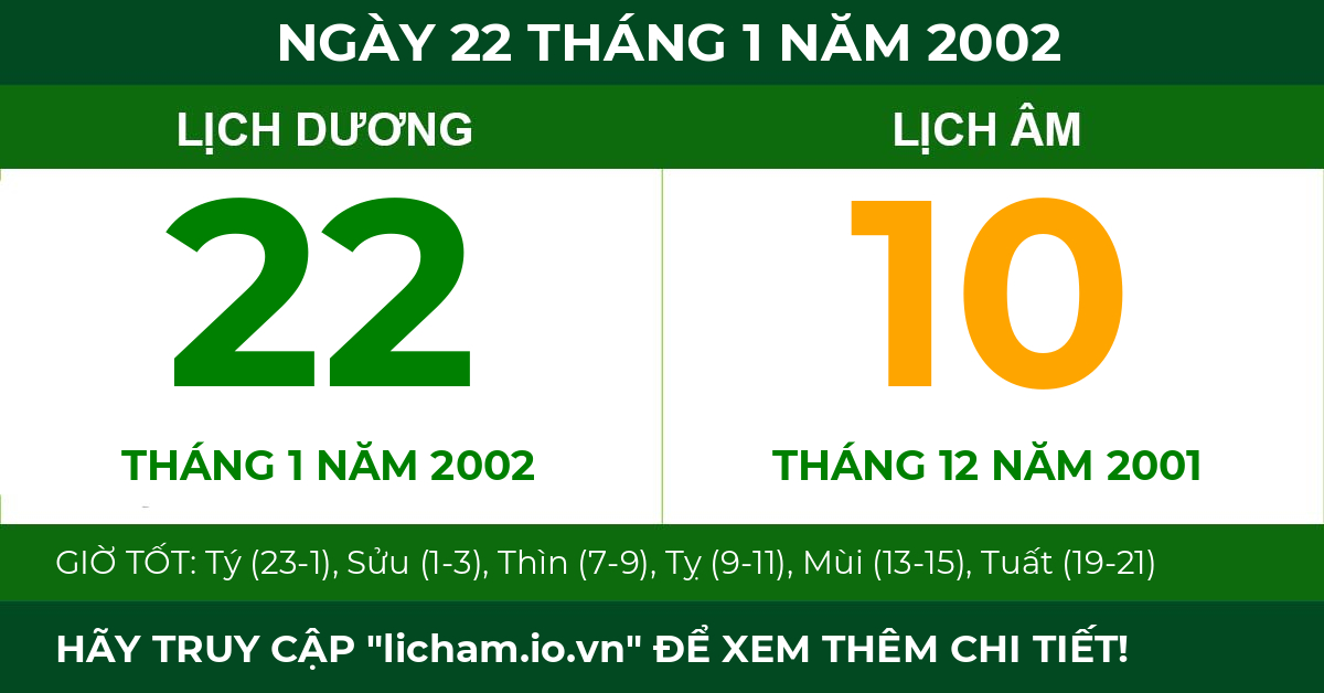 lịch âm ngày 22 tháng 1 năm 2002